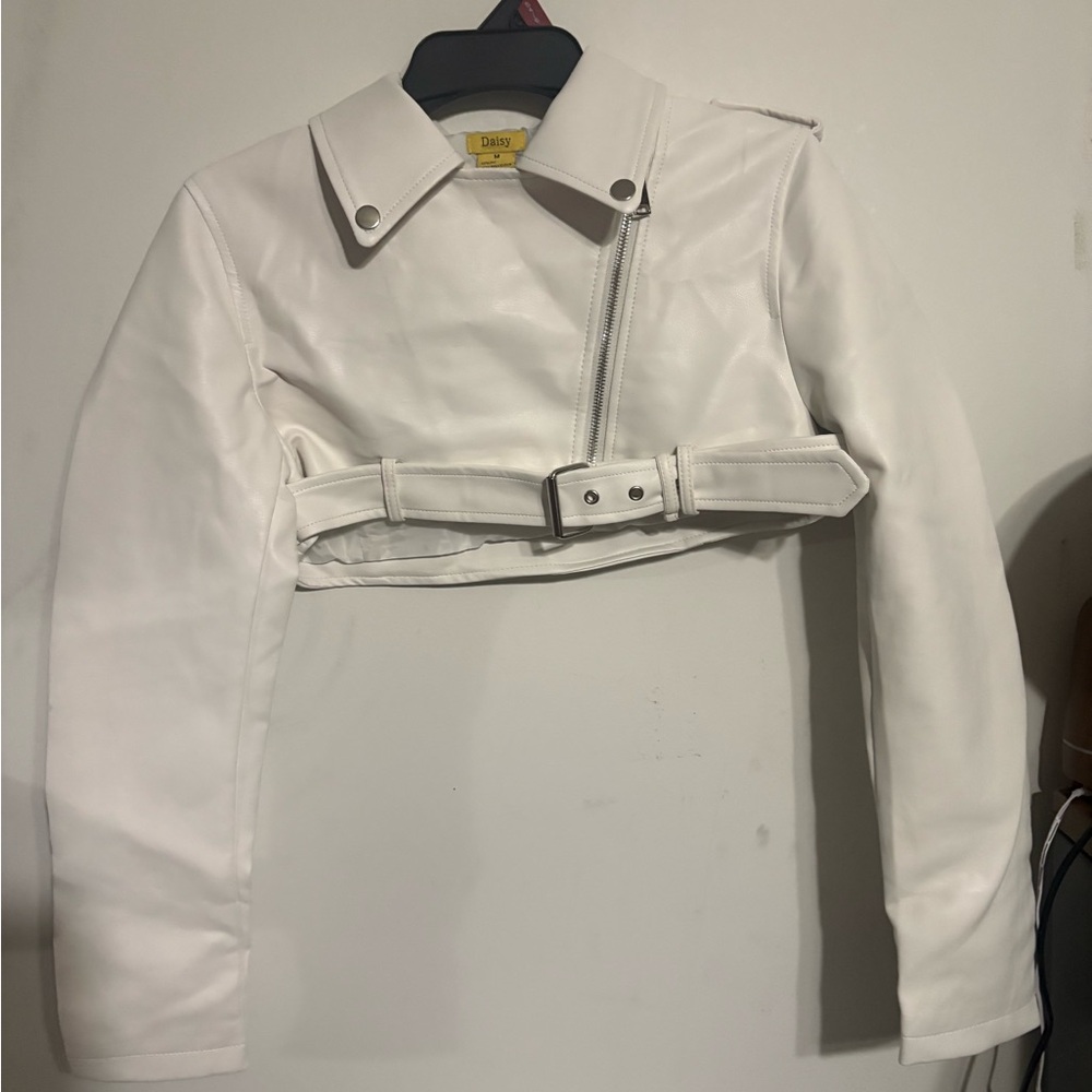 Daisy White Leather Cropped Jacket